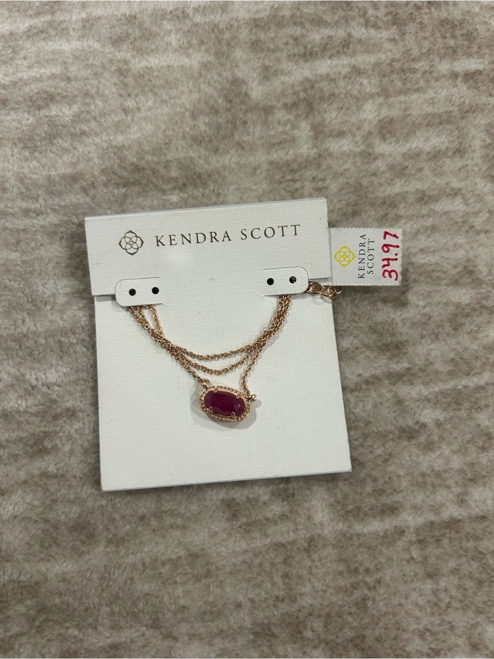 Kendra Scott Gold Layered Necklace with Burgundy Stone
